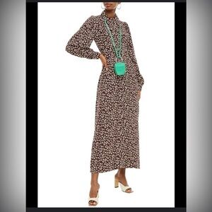 Ganni crepe maxi high neck shirt dress